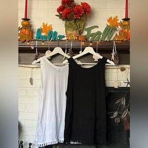 Lot of two Old Navy tanks with fringe hem, one black one white, size large